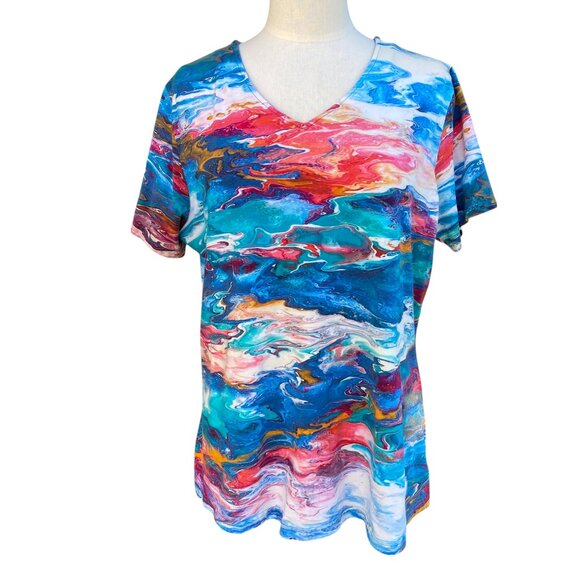 Parsley & Sage Watercolor Abstract Shirt Cotton Maximalist Multicolor Artsy-XL - Picture 4 of 10